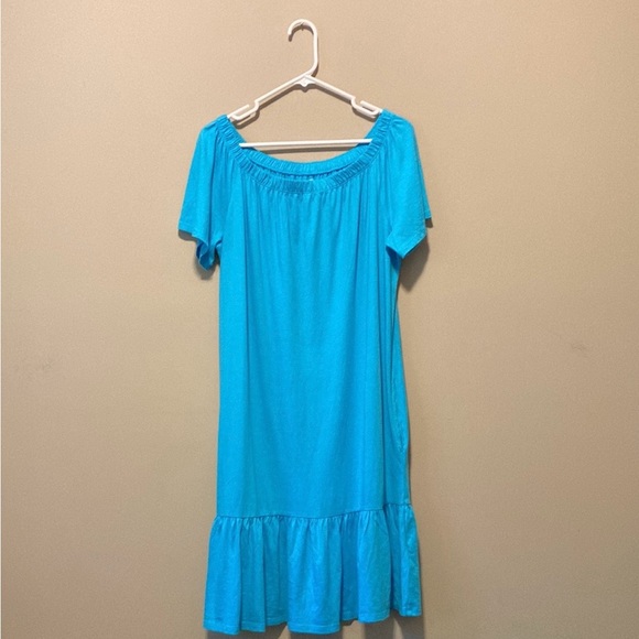 Land's End Off the Shoulder Ruffle Hem Swim Cover-up Dress with Pockets! - Picture 3 of 7